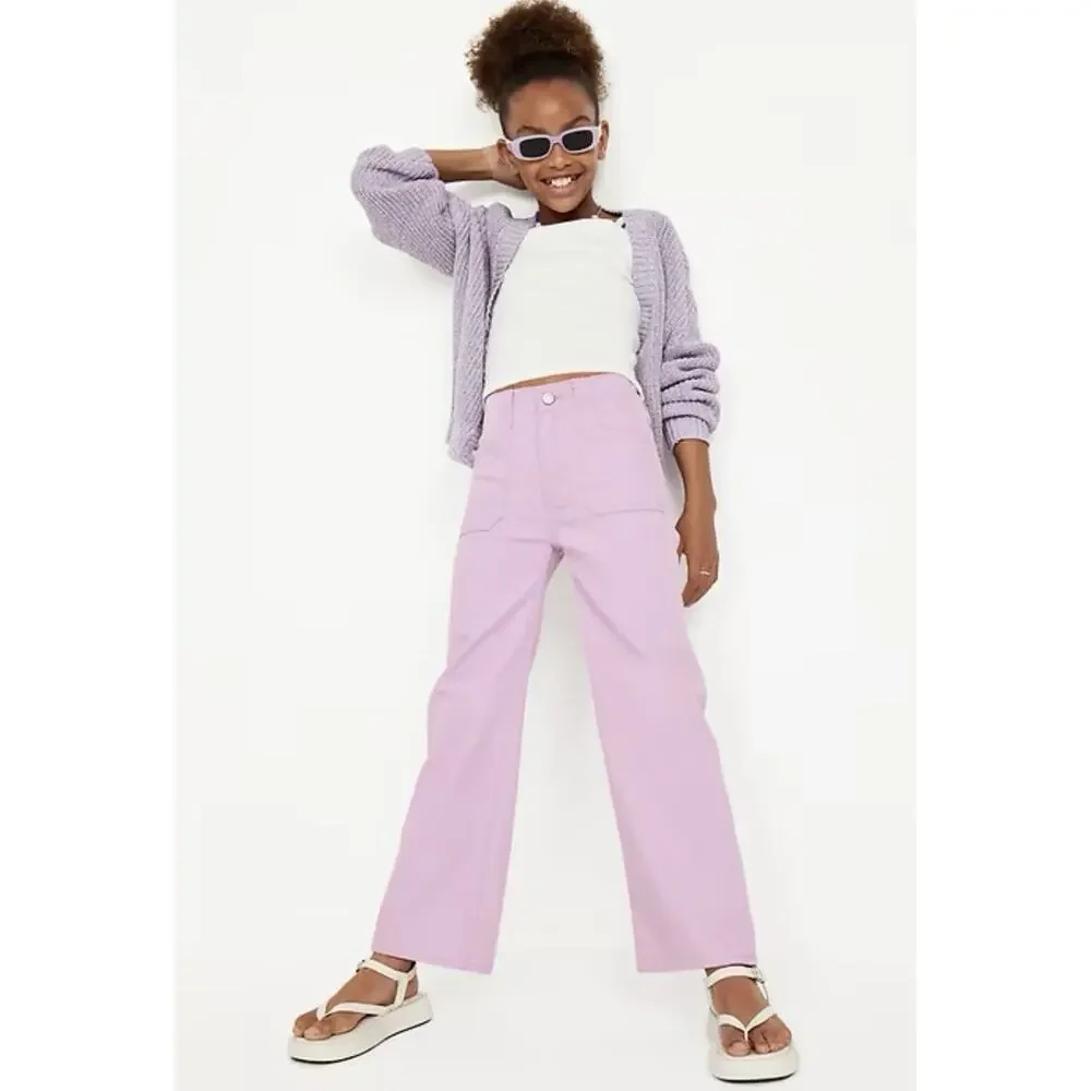 Old Navy Lilac High Rise Baggy Wide Leg Elastic Waist Jeans Pants Size XL 12